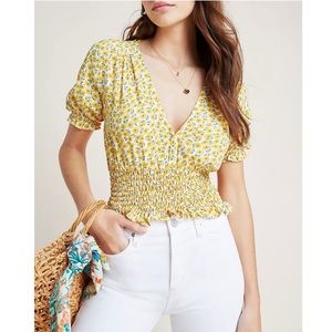 Faithfull the Brand First Light Sunflower Marguerite Smocked Crop Top Size 4 / S